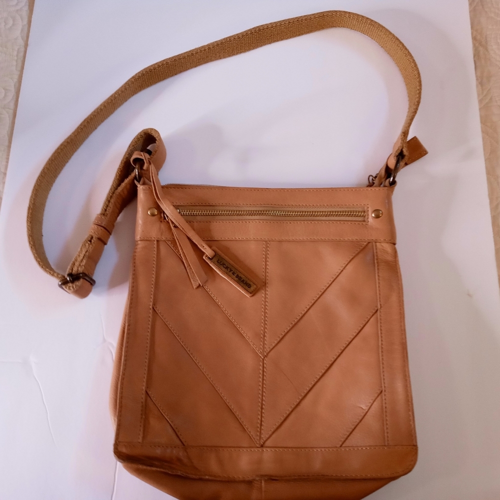 Lucky Brand  Royla Chevron Beige Leather Hobo Shoulder/Crossbody Bag